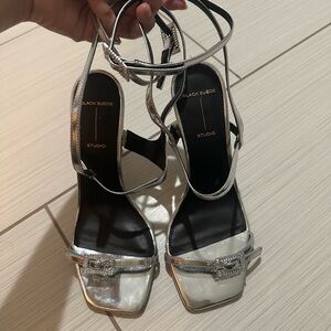 Black Suede Studio Silver Women's Sandals